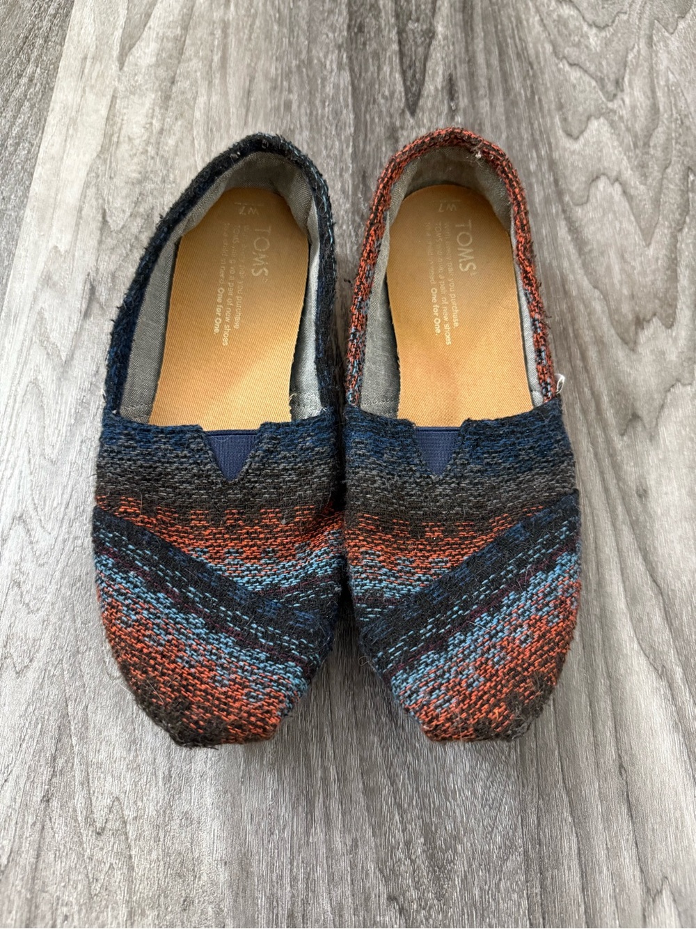 Toms Women’s Knit Slip-On Flats in Blue and Orange Multicolor